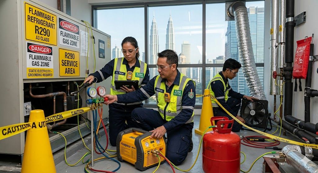 R290 refrigerant recovery and maintenance procedures