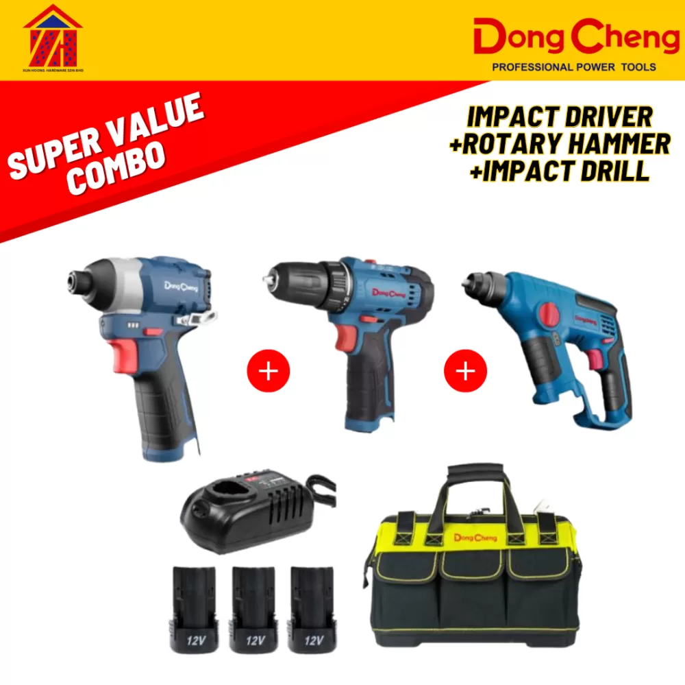 DongCheng 12v Super Combo Impact Driver,Rotary Hammer,Impact Drill Battery Cordless Electric Tool
