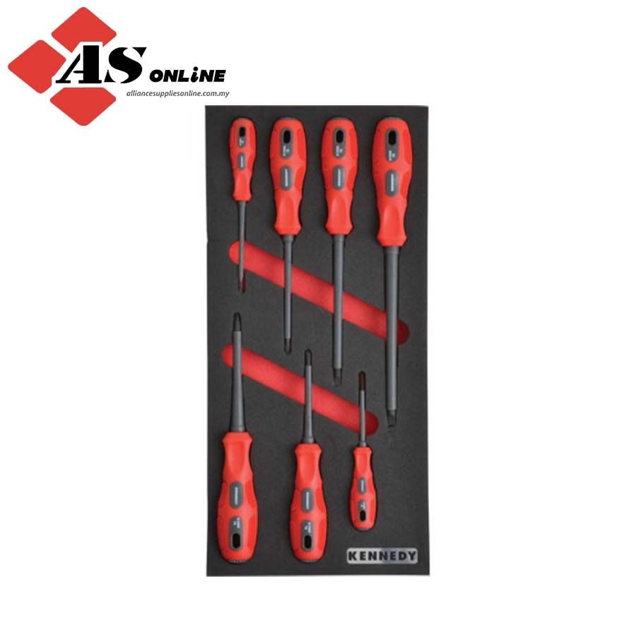 KENNEDY 7 Piece 1000V Dual Grip VDE Screwdriver Set in 1/3 Width Foam Inlay for Tool Cabinets / Model: KEN5950170K