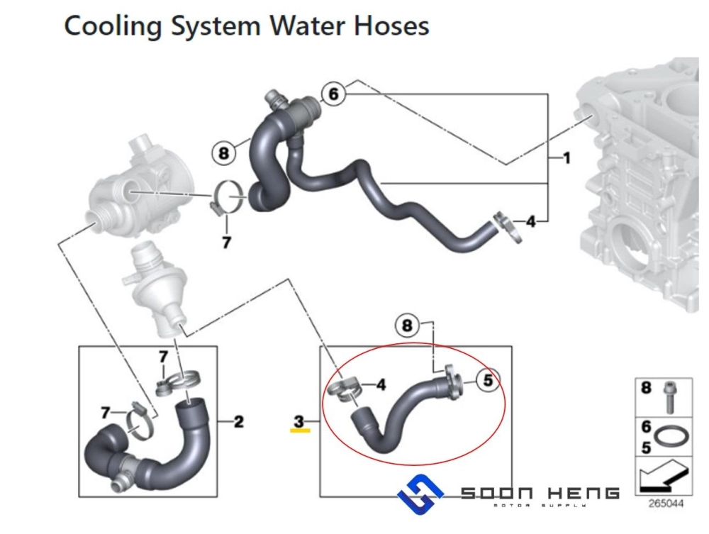 BMW with Engine Code N20 - Coolant Thermostat Hose (Original BMW)