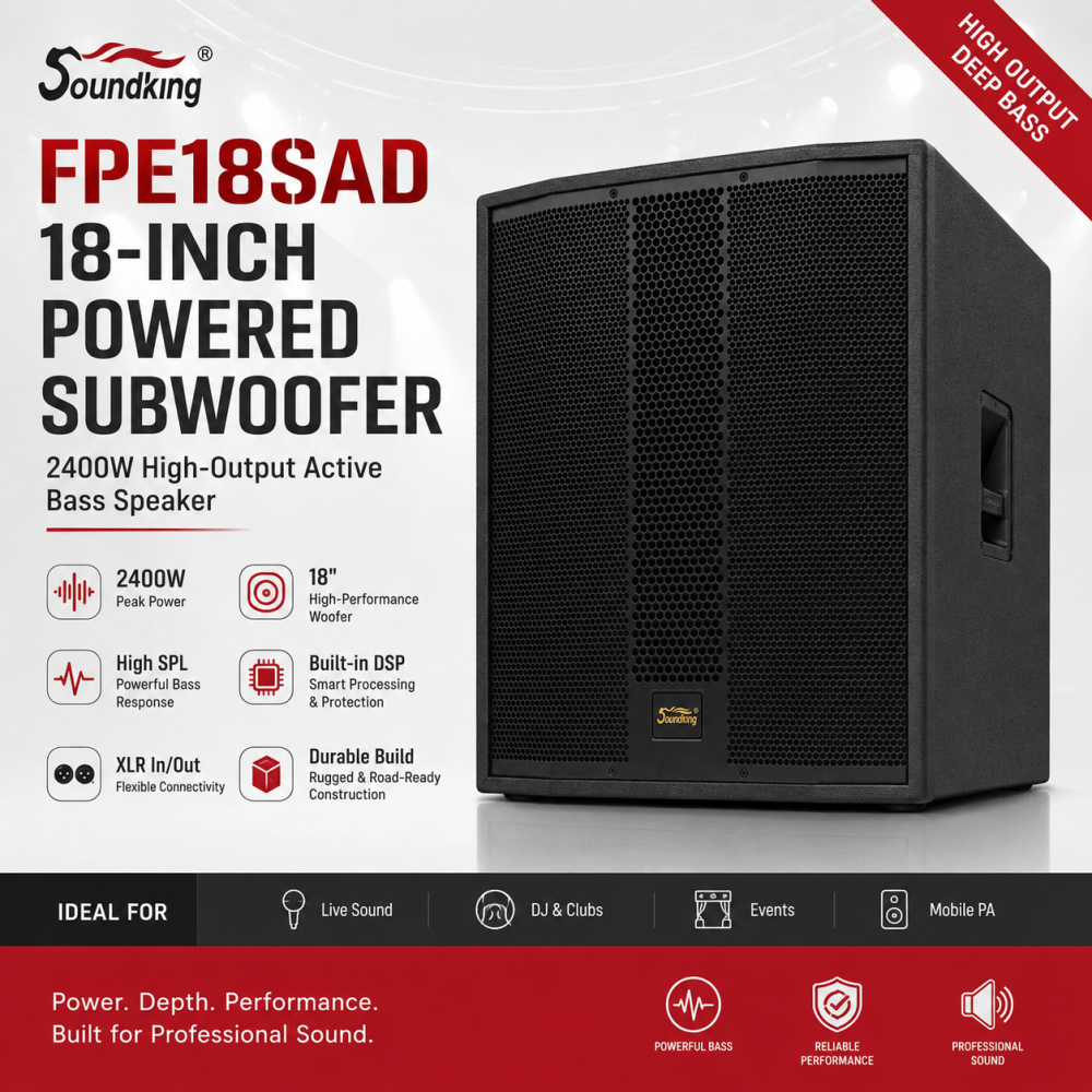 Soundking FPE18SAD 18-Inch 2400W Powered Subwoofer – High-Output Active Bass Speaker for Live Sound, DJ dan Event PA Systems