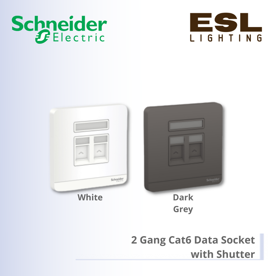 SCHNEIDER AvatarOn 2 Gang Cat 6 Data Socket with Shutter - E8332RJS6_WE_G11 E8332RJS6_DG_G11