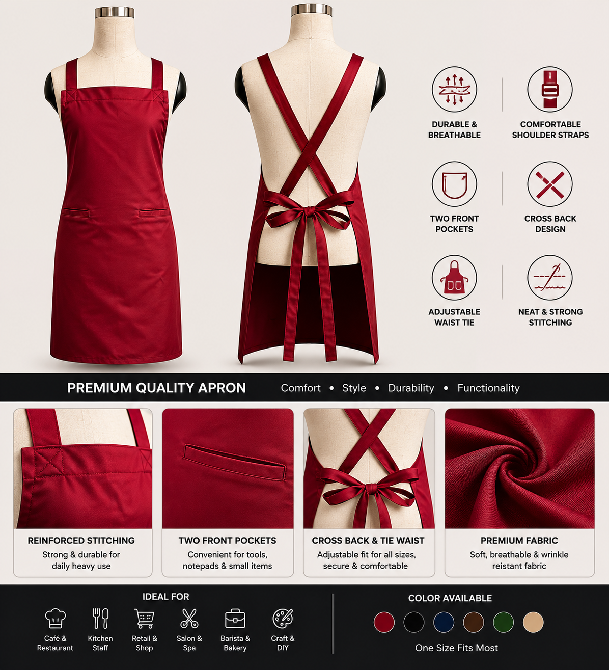 Premium Burgundy Cross Back Work Apro