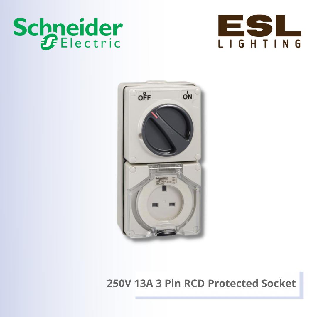 SCHNEIDER S56 Series & 66 Series 250V 13A 3 Pin RCD Protected Socket - S56C313RCD30GY