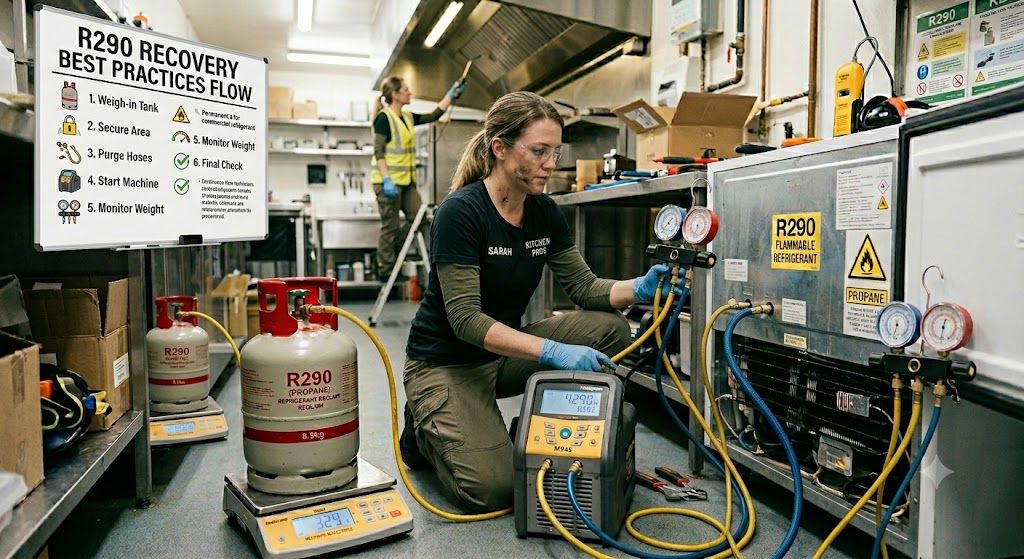 R290 refrigerant evacuation and recovery