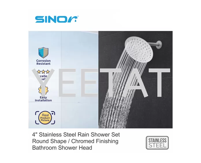 [ SINOR ] SH-710-R4 STAINLESS STEEL 4 INCHES ROUND ULTRA THIN SHOWER HEAD SET