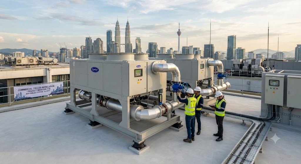 Commercial air-cooled chiller installation Malaysia