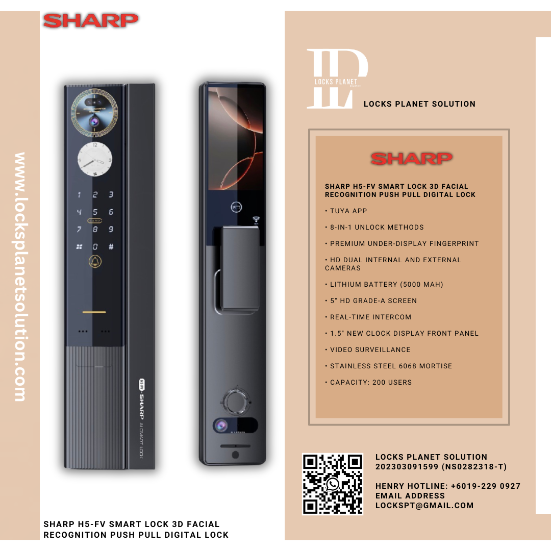 SHARP H5-FV SMART LOCK 3D FACIAL RECOGNITION PUSH PULL DIGITAL LOCK