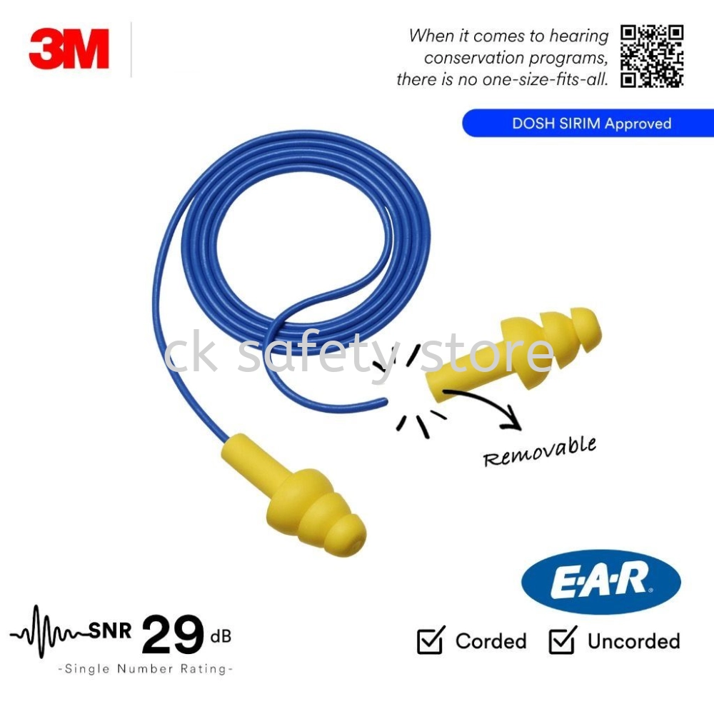 Reusable ear plugs ULTRAFIT, with safety cord, UF01000