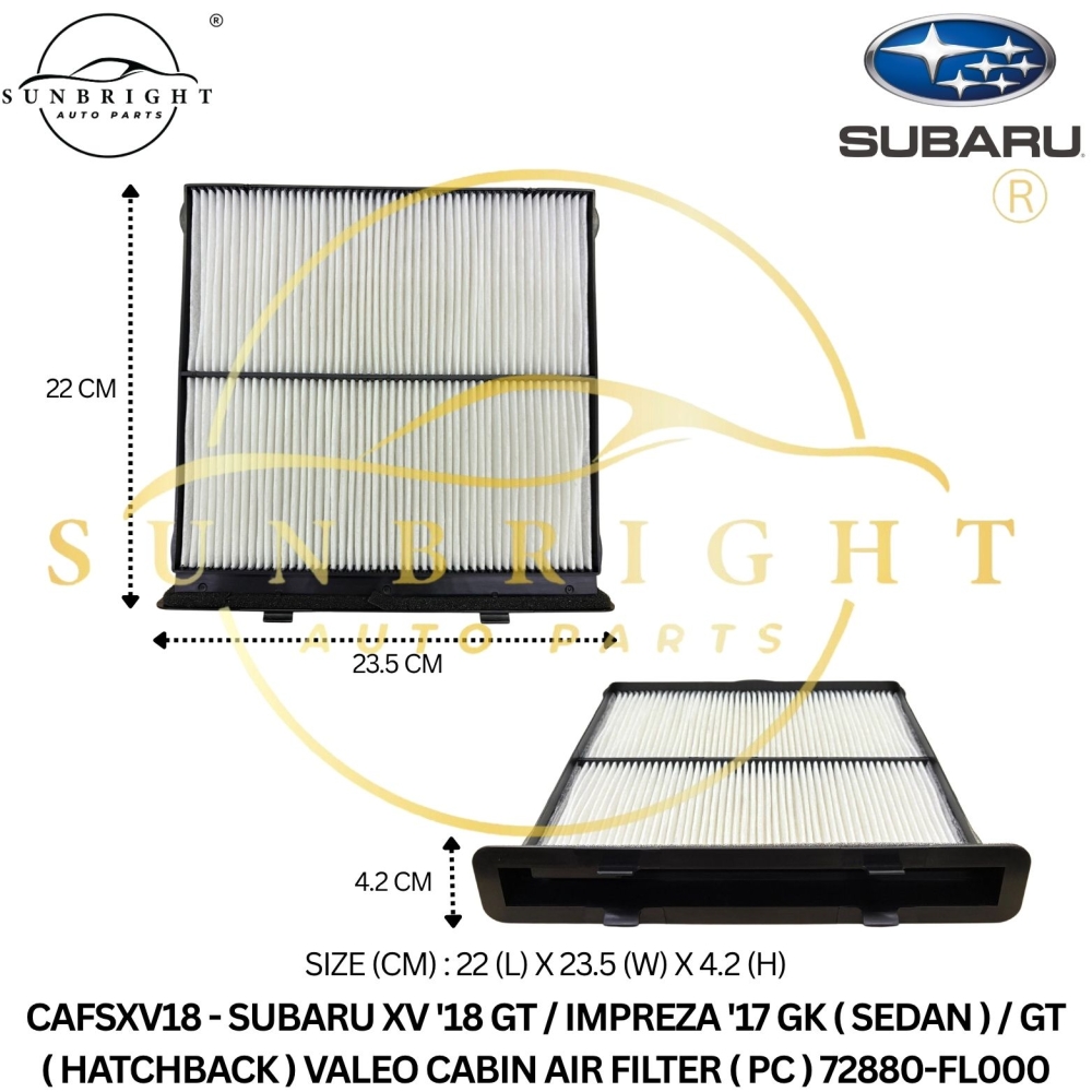 CAFSXV18 - SUBARU XV '18 GT / IMPREZA '17 GK ( SEDAN ) / GT ( HATCHBACK ) VALEO CABIN AIR FILTER ( PC ) 72880-FL000