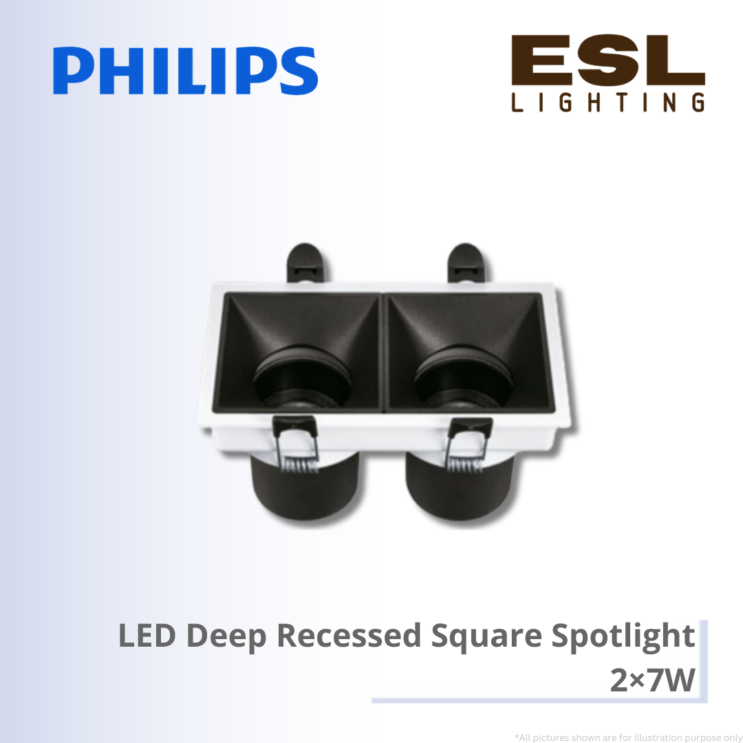 PHILIPS LED Deep Recessed Square Spotlight - 2×7W