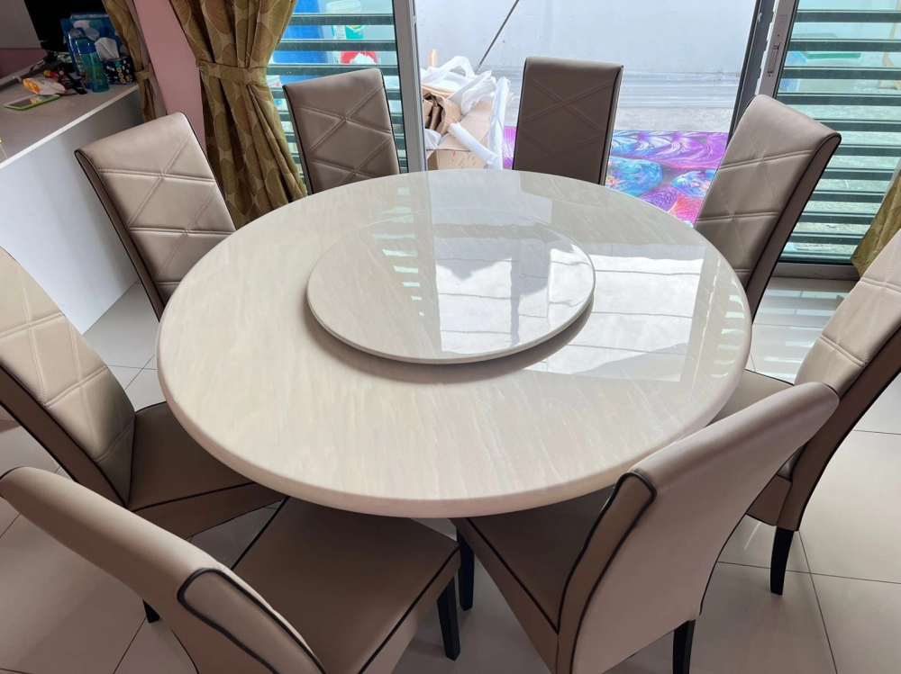 Marble Dining Table | Marble Dining Table With Lazy Susan | Cafe Furniture Penang