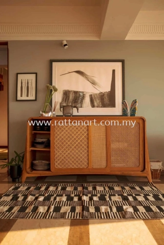 WOODEN CABINET WITH RATTAN NETTING