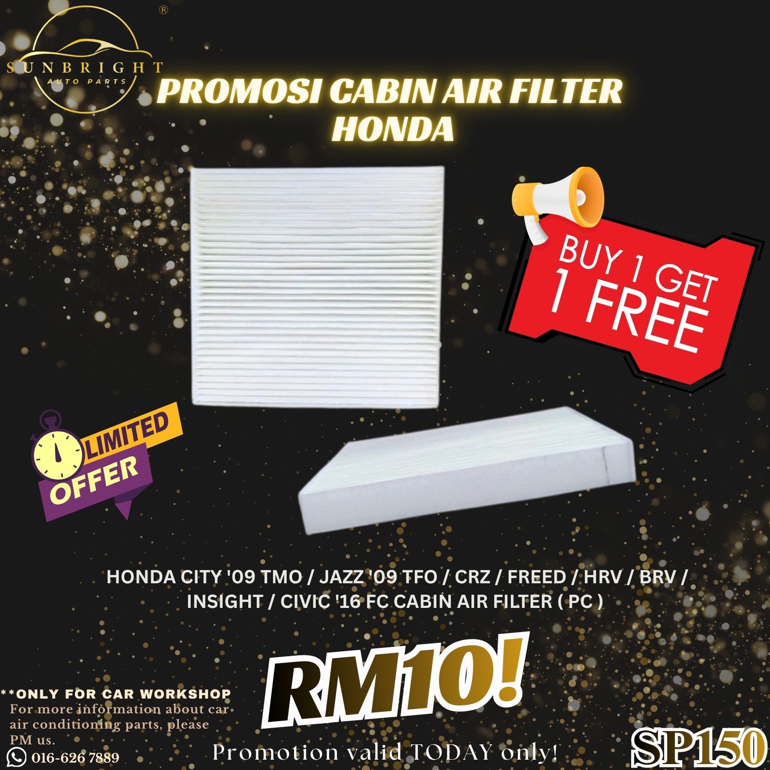 SP150 - HONDA Cabin Air Filter Special Deal BUY 1 FREE 1