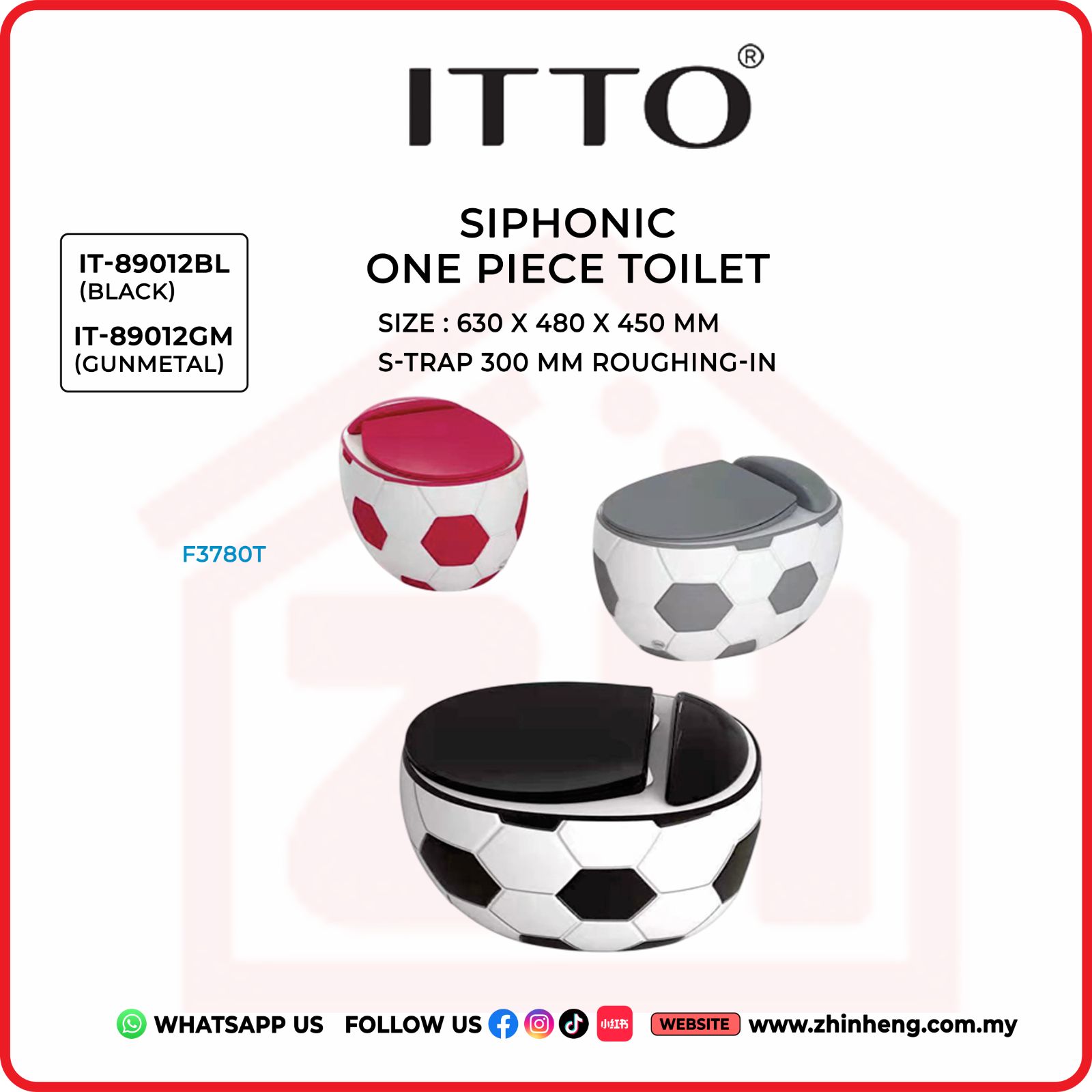 ITTO SIPHONIC ONE PIECE TOILET IT-89012BL + IT-89012GM
