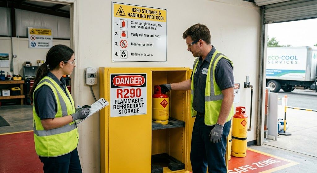 R290 refrigerant safe storage and handling
