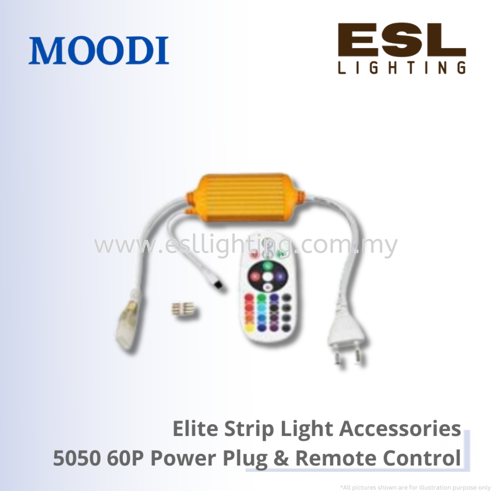 MOODI Elite Strip Light Accessories - 5050 60P Power Plug & Remote Control