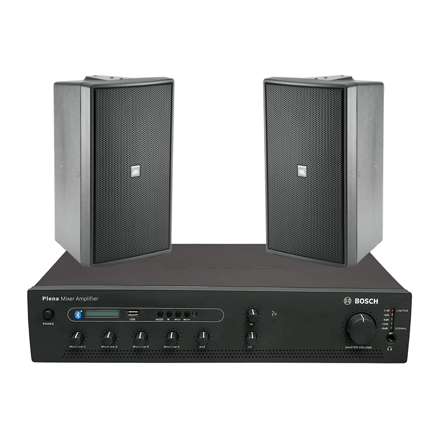Bosch PA Package with PLE-1MEXXX-3AP 60W/120W/240W Mixing Amplifier & JBL Control 29AV 8-Inch 110W Premium Monitor Speaker