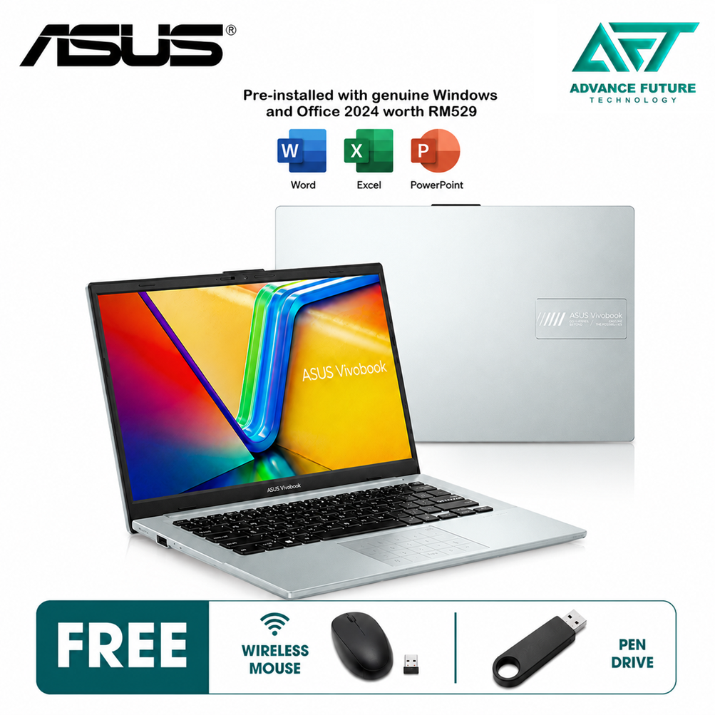 Asus VivoBook Go 14 E1404F-AEB062WS 14" FHD Laptop Green Gray ( AMD Ryzen 5 40, 16GB, 256GB SSD, ATI, W11, H&S 2024&M365 )