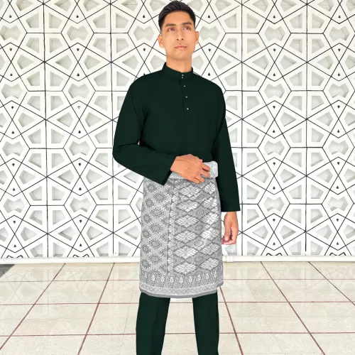 Baju Melayu Cekak Musang Tetra Cotton Slim Fit Sepasang (CNSP) Dark Green