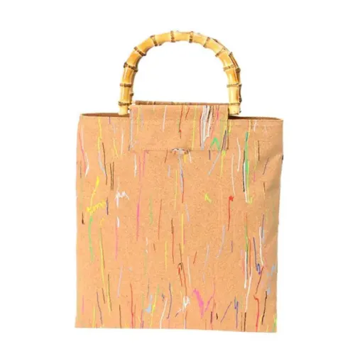 Colorful Natural Cork Tote Bag with Bamboo Handle