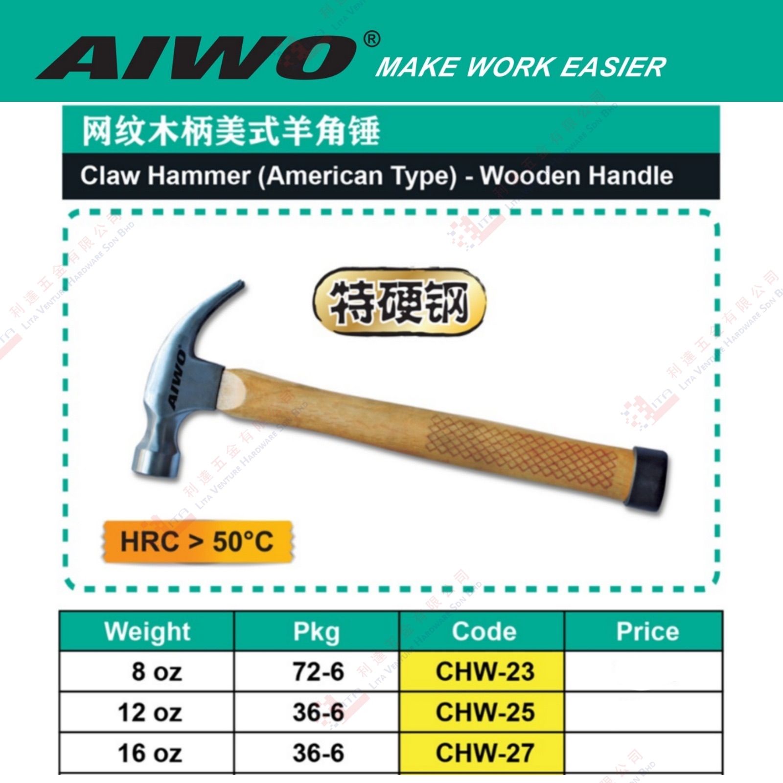 AIWO BRAND CLAW HAMMER - CHW23 CHW25 CHW27