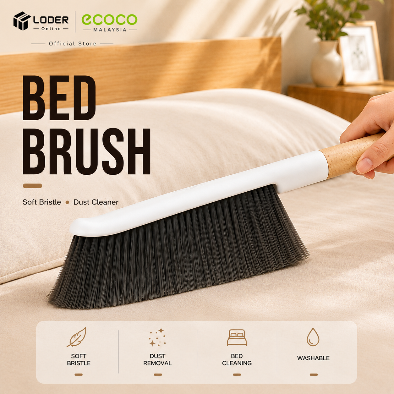 LODER ECOCO Bed Brush Long Handle Soft Bristle Dust Cleaner Washable Gap Cleaning Brush for Mattress Sofa Carpet Home