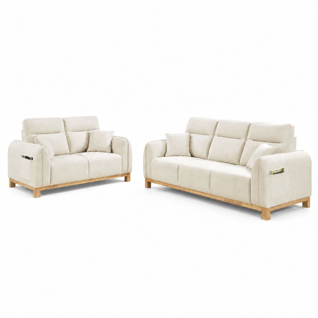 2+3 Seater Sofa C/W Natural Wooden Leg
