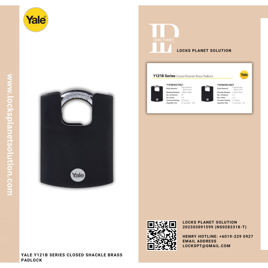 YALE Y121B SERIES CLOSED SHACKLE BRASS PAD LOCK