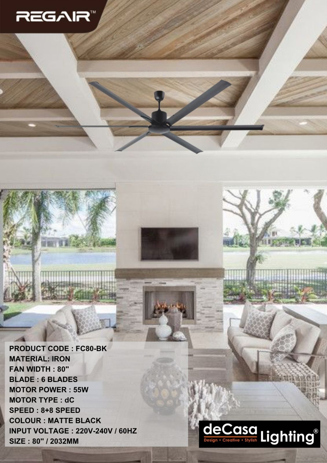 REGAIR XL SERIES CEILING FAN (FC80-BK)