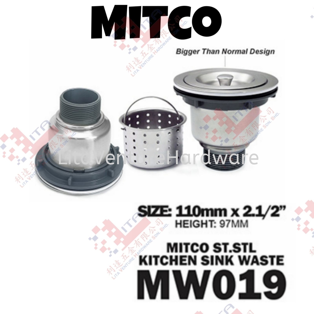 MITCO BRAND STAINLESS STEEL KITCHEN SINK WASTE - MW019