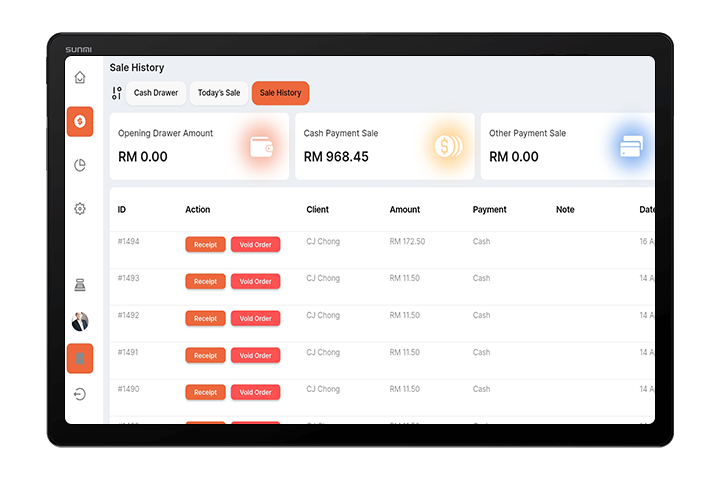 Android POS Software (Odera) - Sales History Report