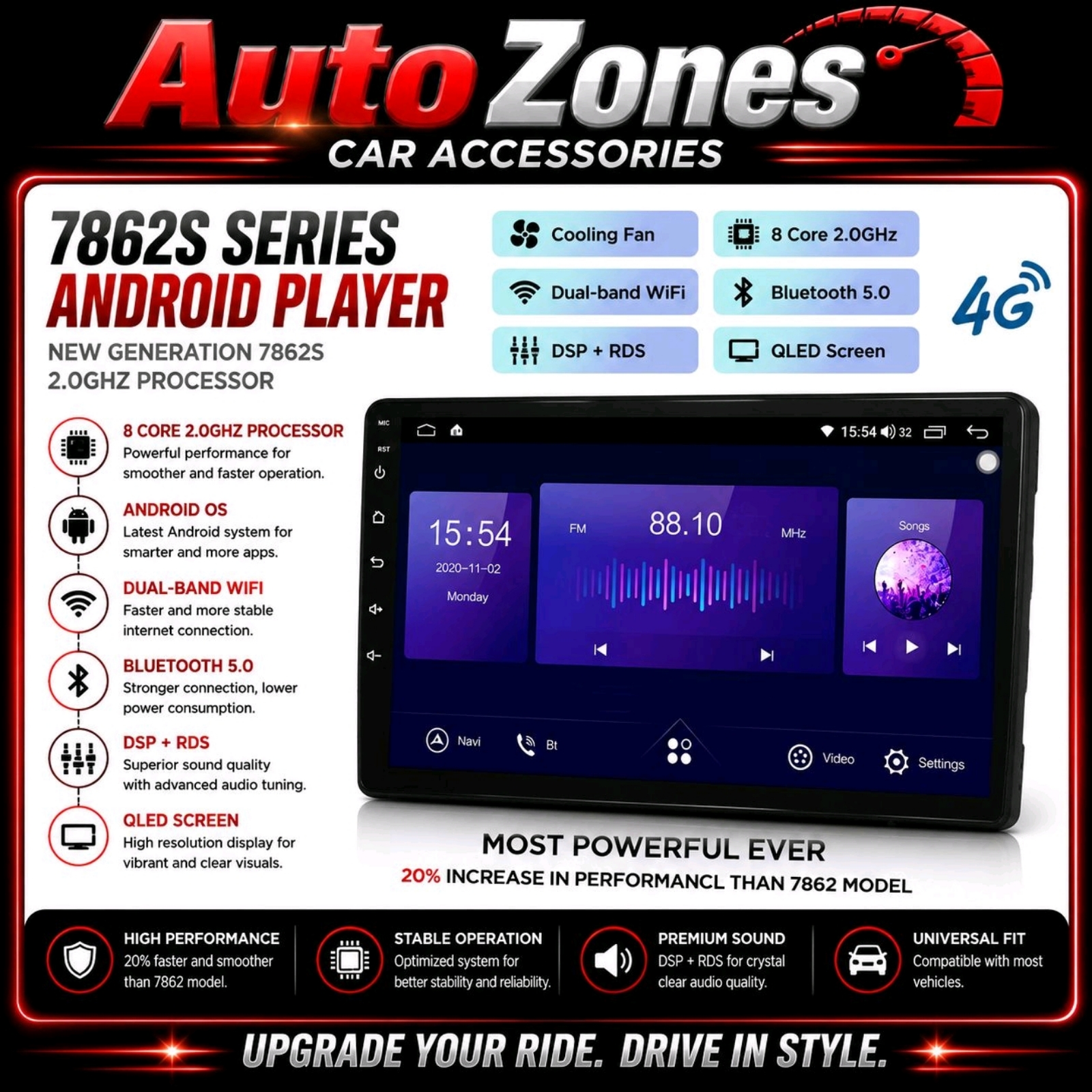 7862S Series Android Car Player 9''/10'' QLED Display | Octa-Core 2.0GHz | Wireless Apple CarPlay & Android Auto | DSP Audio | Dual WiFi | Bluetooth 5.0