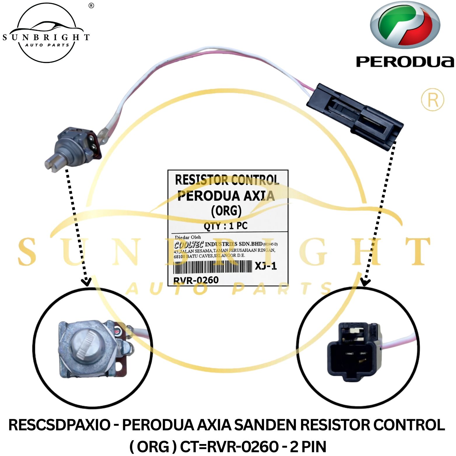 RESCSDPAXIO - PERODUA AXIA SANDEN RESISTOR CONTROL ( ORG ) CT=RVR-0260 - 2 PIN