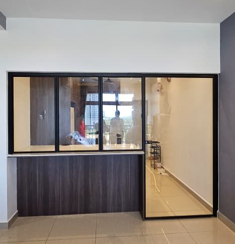 Slim Frame Swing door with folding window at Senai JB