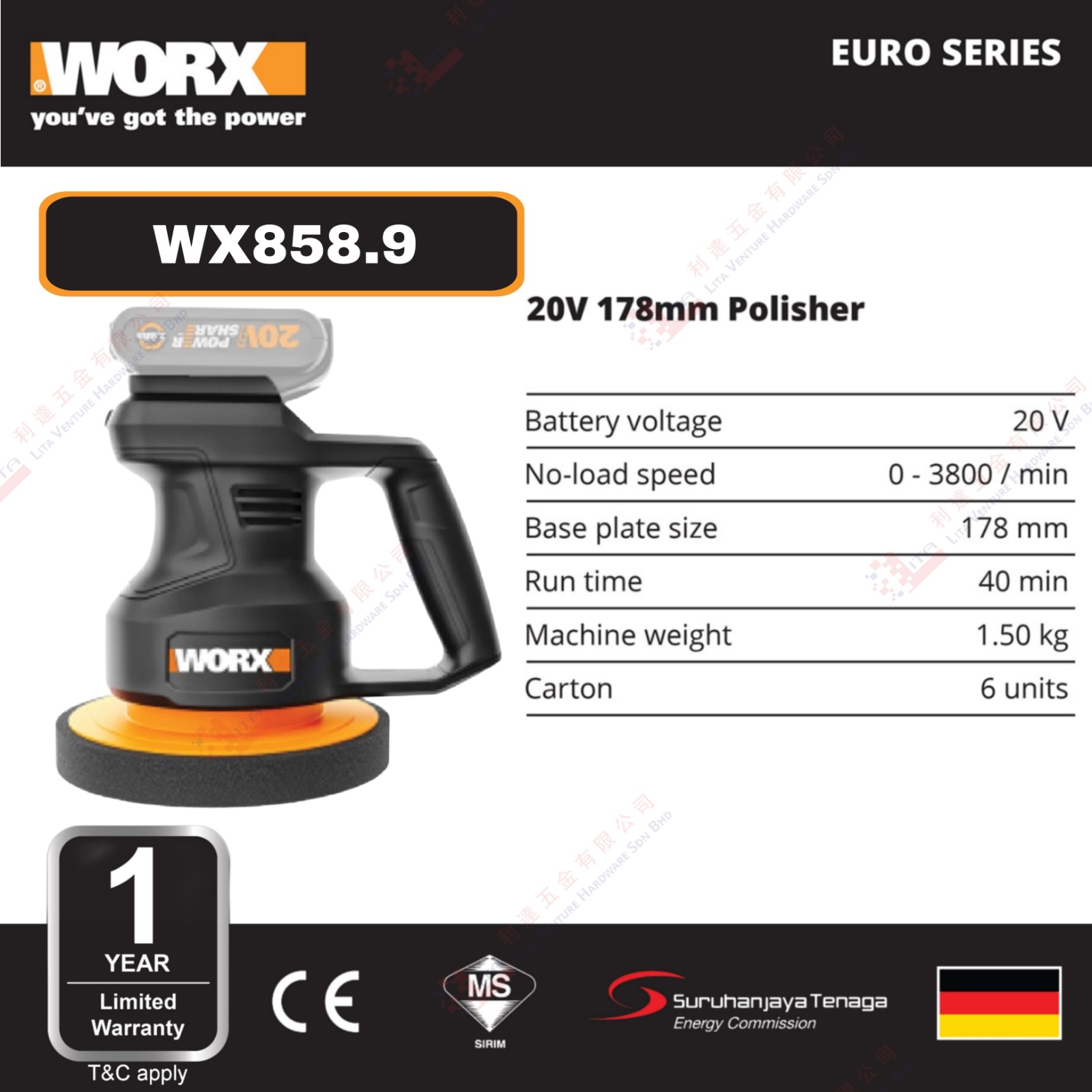 WORX BRAND 20V 178MM POLISHER - WX858.9
