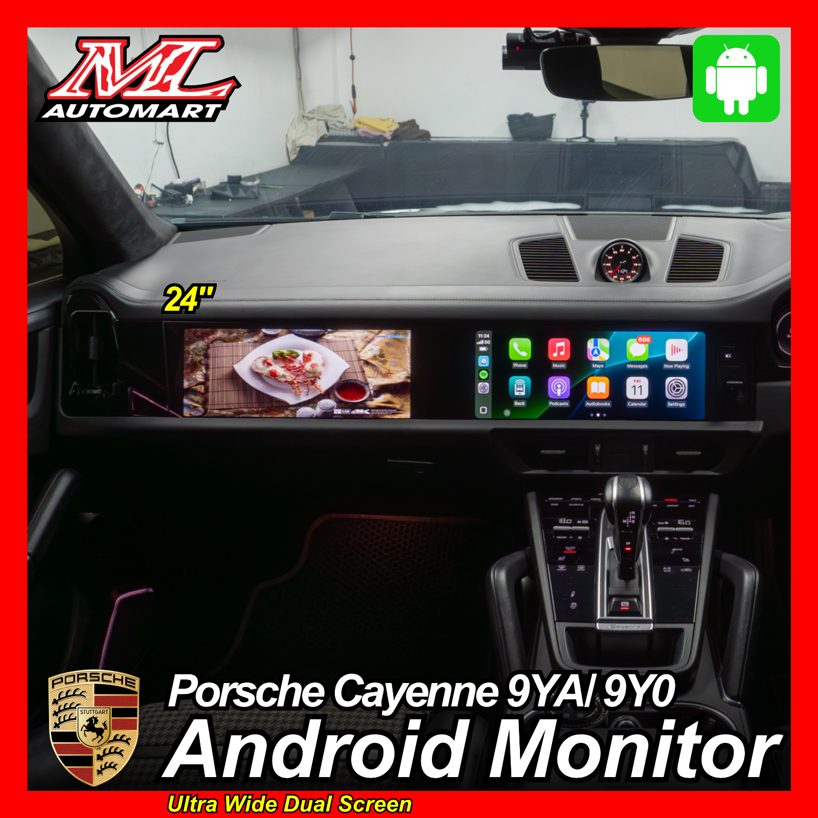 Porsche Cayenne 9YA/ 9Y0 Ultra Wide Dual Screen Android Monitor (24")