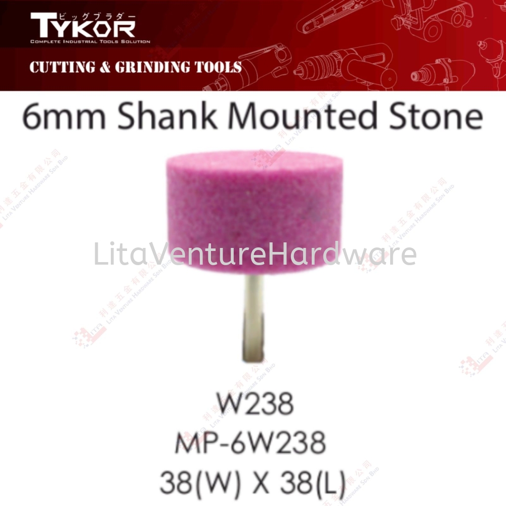 TYKOR BRAND 6MM SHANK MOUNTED STONE - W238 MP6W238 38WX38L