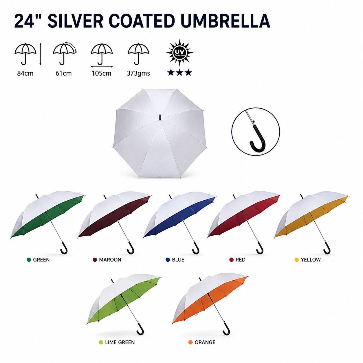UV Protection Auto Open J-handle Umbrella (Silver Coated)