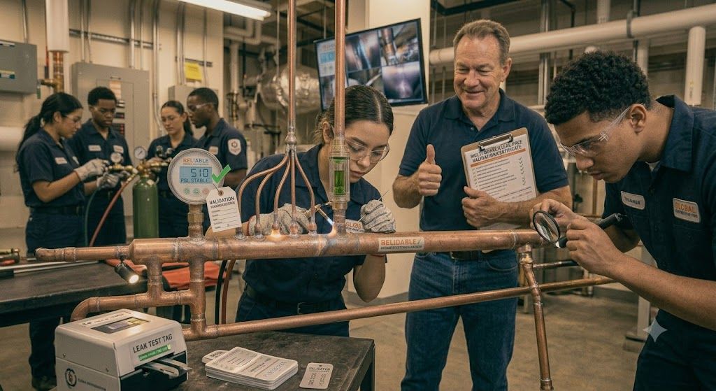 leak-free brazing copper pipes HVAC workshop