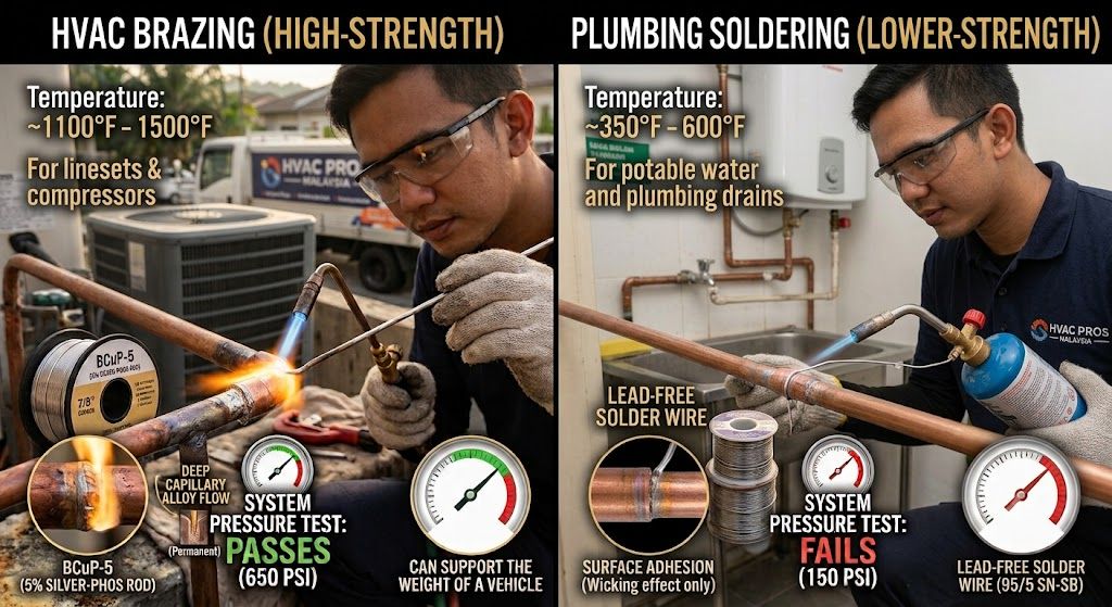 HVAC installation brazing vs soldering method