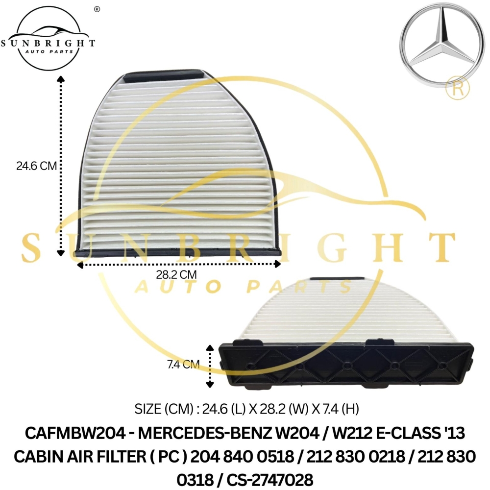 MERCEDES-BENZ W204 / W212 E-CLASS '13 CABIN AIR FILTER ( PC ) 204 840 0518 / 212 830 0218 / 212 830 0318 / CS-2747028