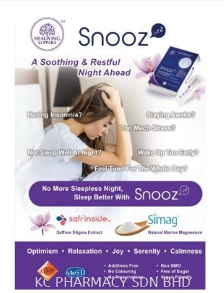 (HOT NEW PRODUCT ) SNOOZ for better sleep 30X3G (Saffron Stigma extract & Marine Magnesium)/Insomnia/Stress/Tidur