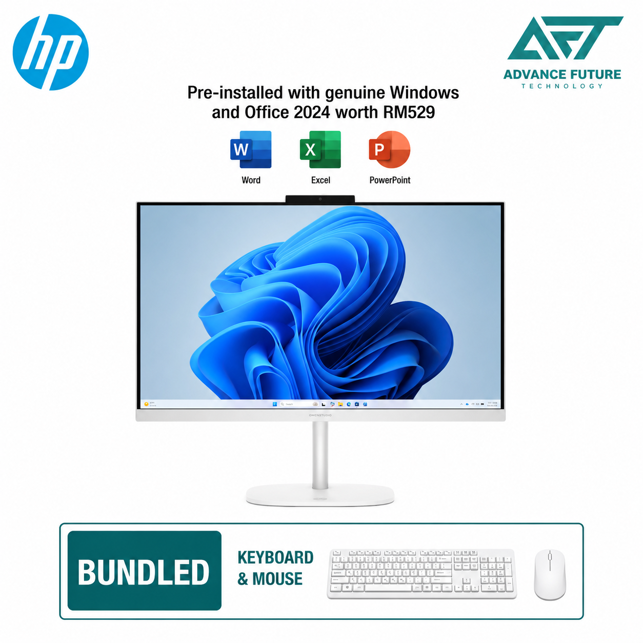 HP OmniStudio 24-cv0006d 23.8" FHD All-in-One Desktop PC Cotton White ( AMD Ryzen 3 30, 8GB, 512GB SSD, ATI, W11, H&S 2024&M365 )