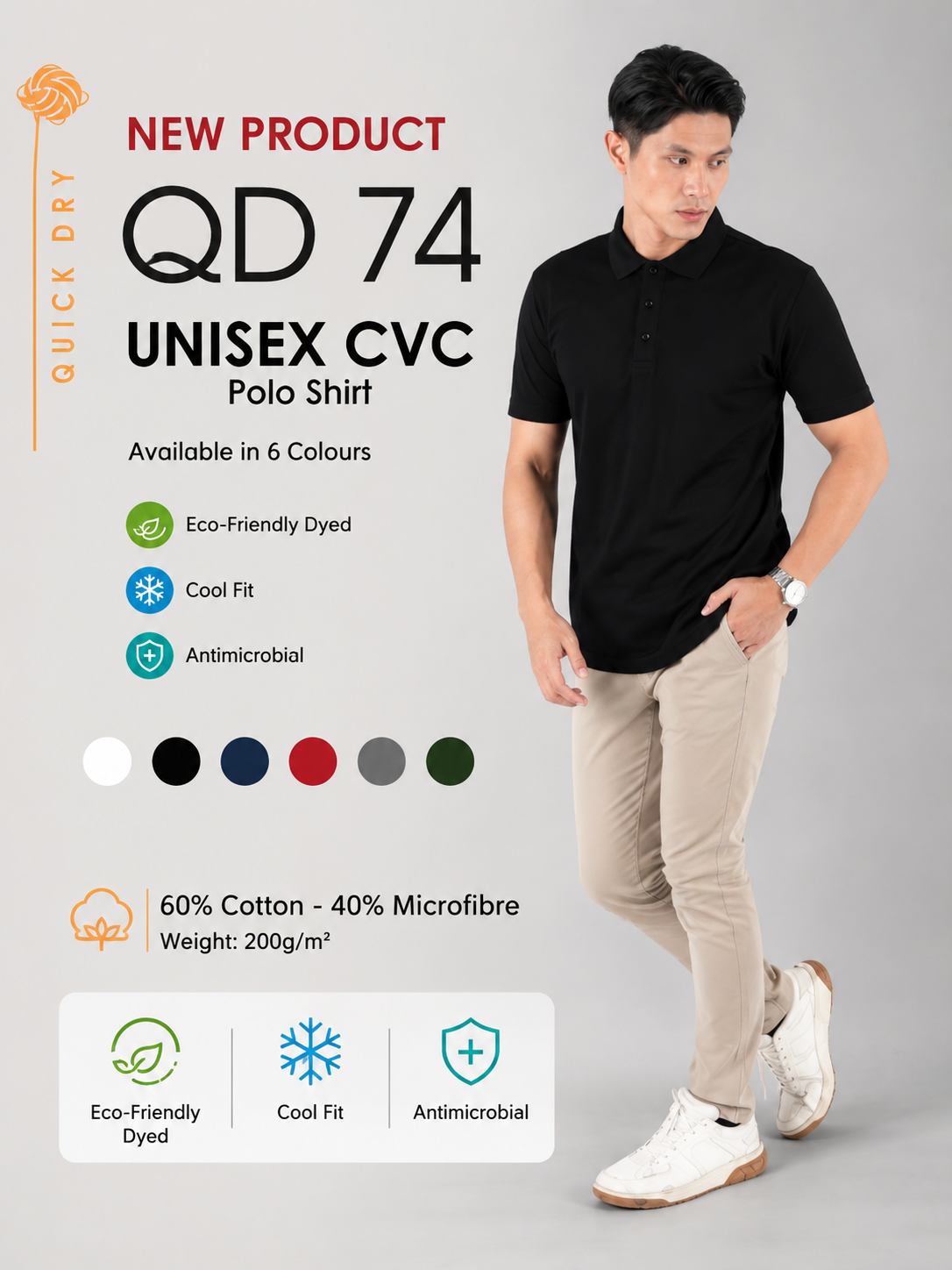 Quick Dry Polo Shirt - QD74 (UNISEX)