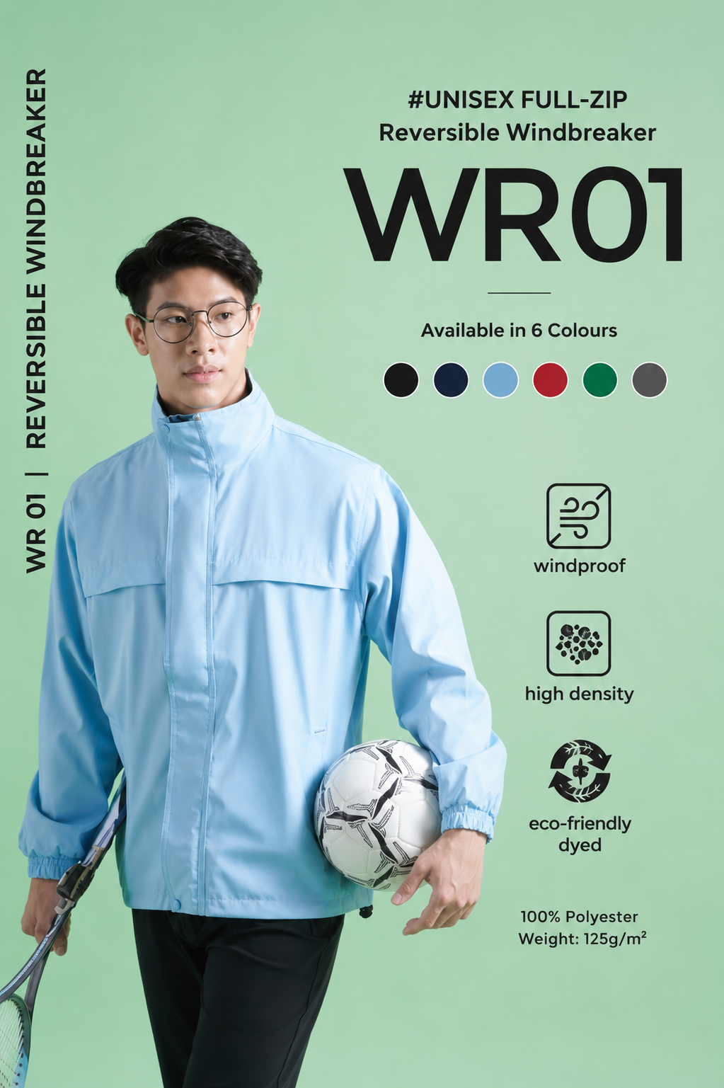 Unisex Full-Zip Reversible Windbreaker Jacket - WR01