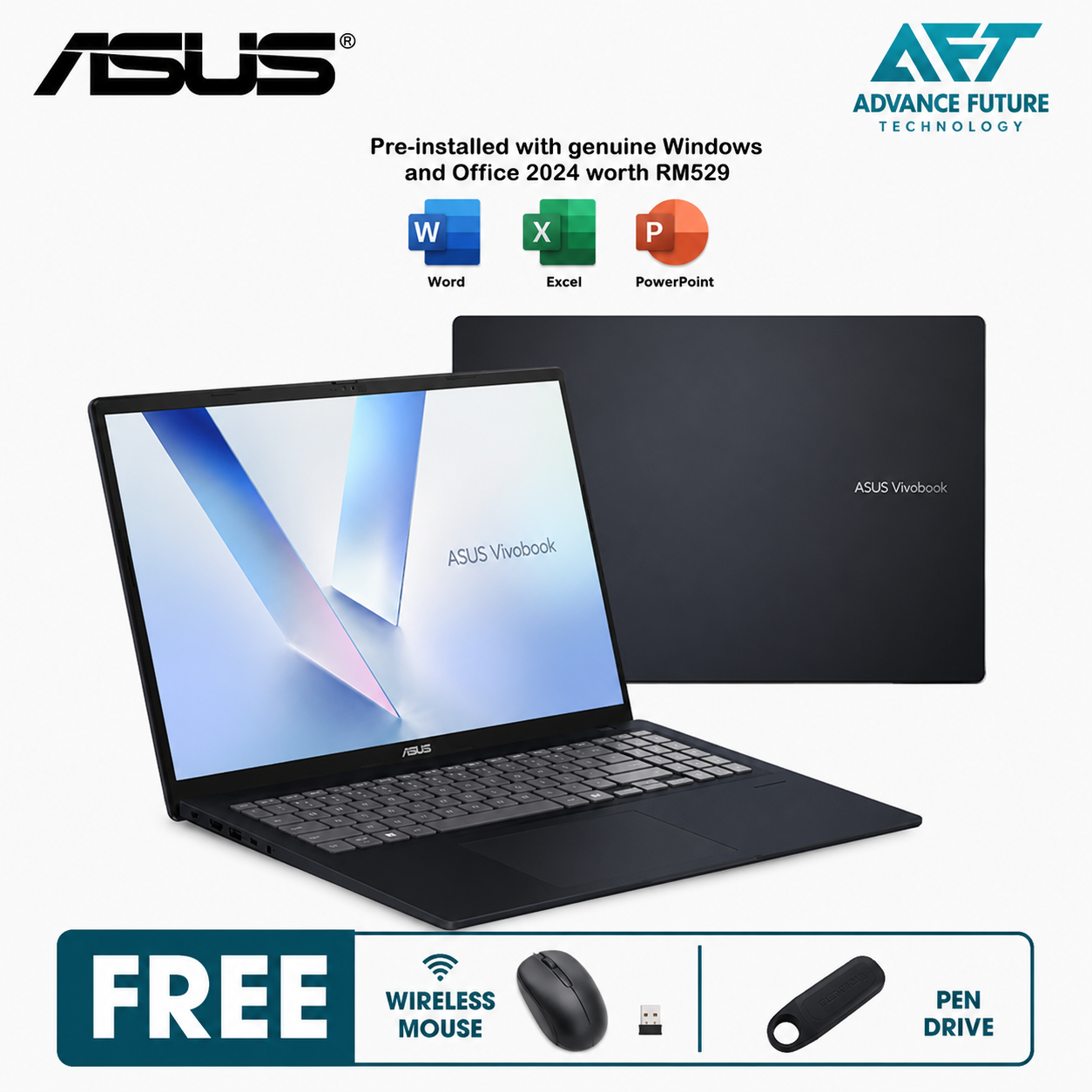 Asus VivoBook 16 A1607C-AMB222WS 16" WUXGA Laptop Quiet Blue ( Intel Core Ultra 5 225H, 16GB, 512GB SSD, Intel, W11, H&S 2024&M365 )