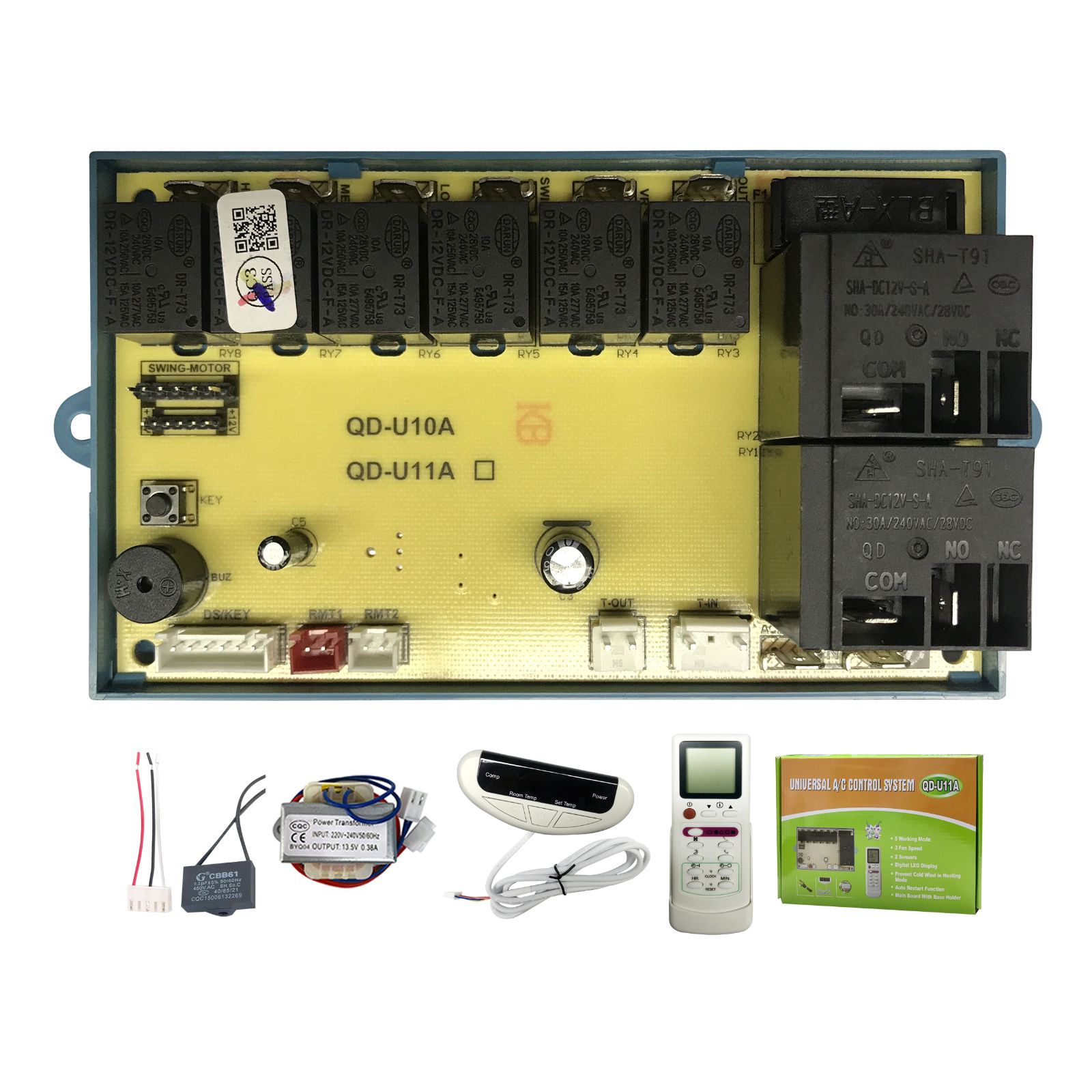 QD-U11A Cabinet Air Conditioner Control System | Universal Standing AC Smart PCB Board with Auto Restart, Dual Sensor & LED Display