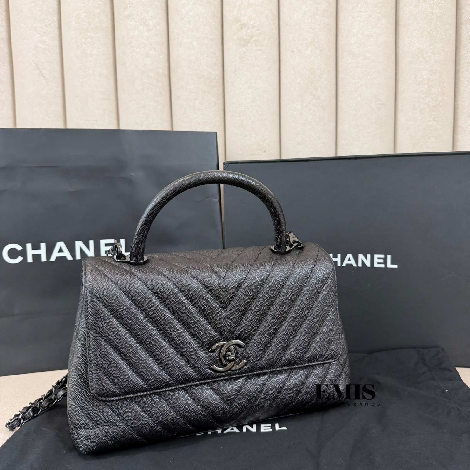 Chanel Chevron Coco Handle Medium- Preloved Luxury Bag