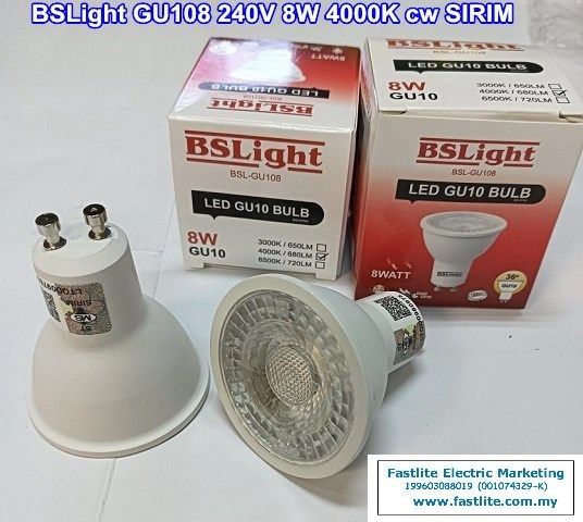 BSLight GU108 240V 8W 4000K LED bulb cw Sirim
